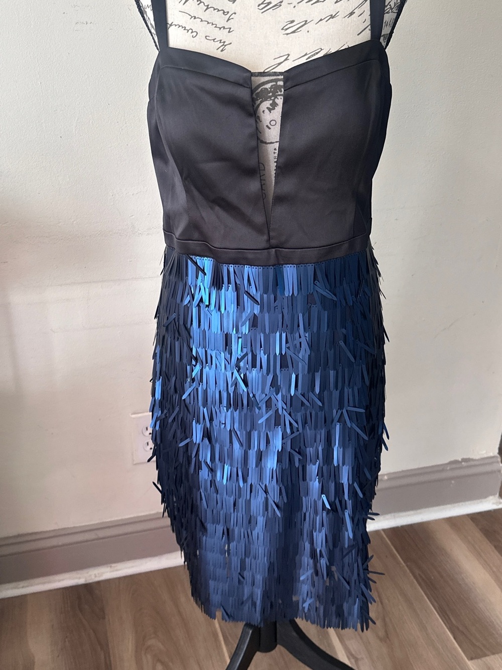 GUESS Black Bodice with Navy Blue Fringe Mini Dress